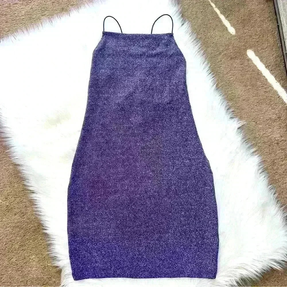 Divided Sparkly Purple Open Strappy Back Mini Dress Medium